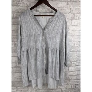 Cynthia Rowley Tunic Top Popover Flowy Hi Low Hem Beachy‎ White Black Striped 1X